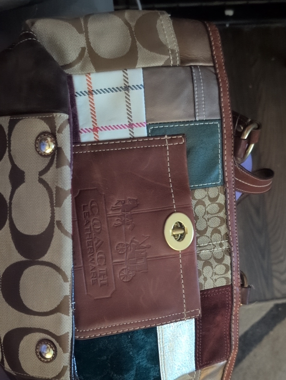 Coach Patchwork Canvas & Leather Messenger Bag - Brown, Tan, Green, Burgundy